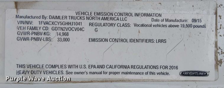 image for item EE5168 2016 Wayne Freightliner M2 street sweeper truck