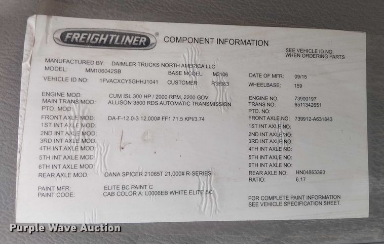 image for item EE5168 2016 Wayne Freightliner M2 street sweeper truck