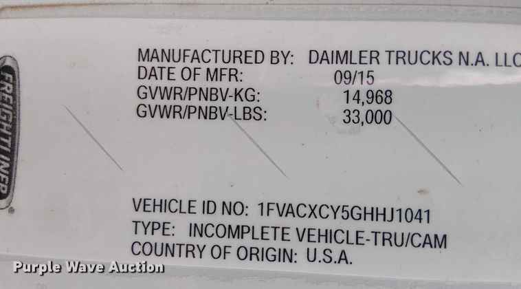 image for item EE5168 2016 Wayne Freightliner M2 street sweeper truck