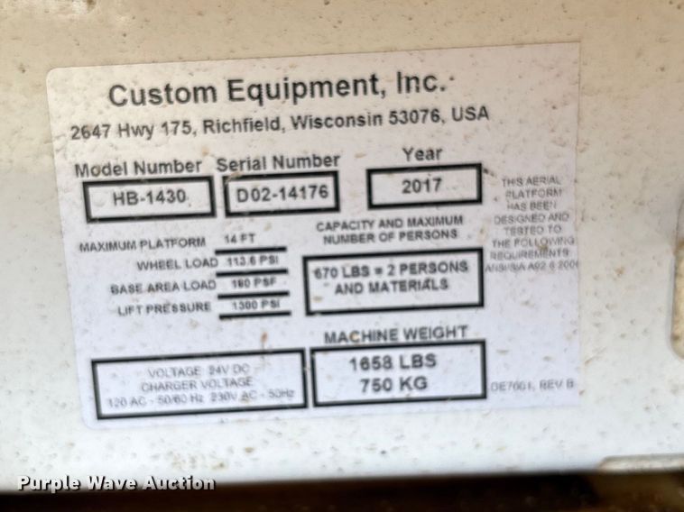 image for item EF1004 2017 Hy-Brid Lifts HB-1430 scissor lift