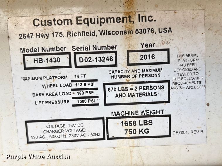 image for item EF1006 2016 Hy-Brid Lifts HB-1430 scissor lift