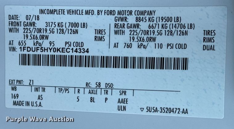 image for item EG2023 2019 Ford F550 Super Duty XL bucket truck