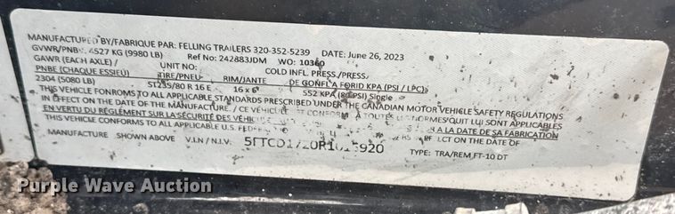 image for item EG2031 2024 Felling Trailers FT-10DT dump trailer