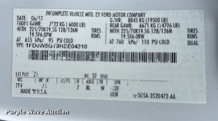 image for item EG2036 2017 Ford F550 Super Duty XL utility / service truck