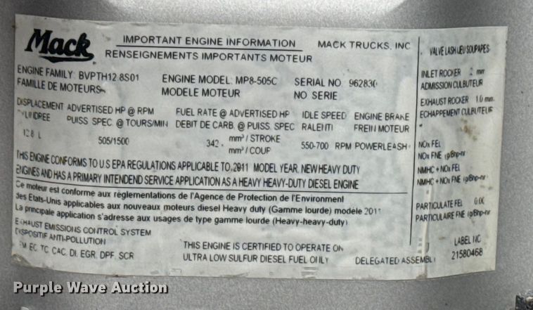 image for item EG2040 2012 Mack GU713 vacuum truck