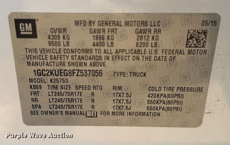 image for item EG2077 2015 Chevrolet Silverado 2500HD Ext. Cab pickup truck