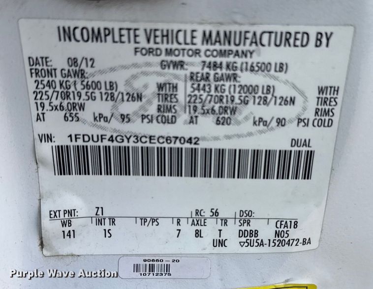 image for item EG2087 2012 Ford F450 Super Duty XL bucket truck