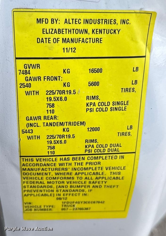 image for item EG2087 2012 Ford F450 Super Duty XL bucket truck