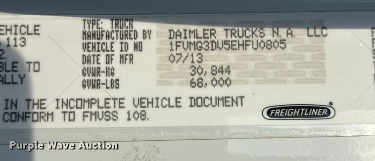 image for item EG2090 2014 Freightliner 114SD vacuum truck