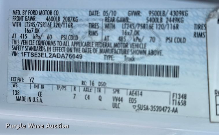 image for item EG2094 2010 Ford E350 van with bucket lift