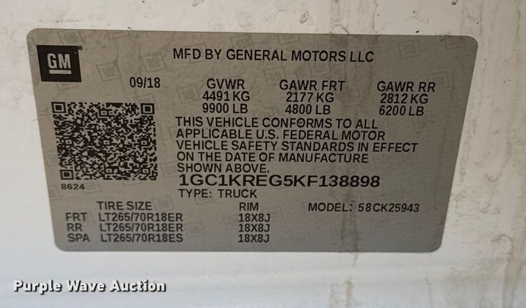 image for item EG2115 2019 Chevrolet Silverado 2500HD utility bed pickup truck