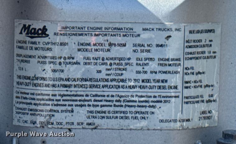 image for item EG2126 2013 Mack GU713 vacuum truck