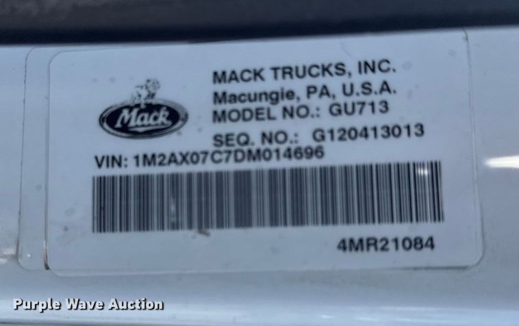 image for item EG2126 2013 Mack GU713 vacuum truck