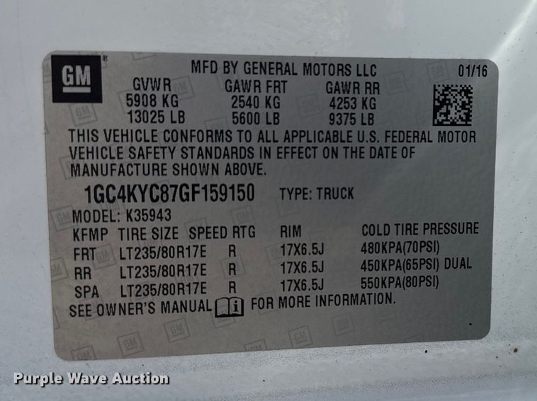 image for item EG2128 2016 Chevrolet Silverado 3500HD Crew Cab utility / service truck