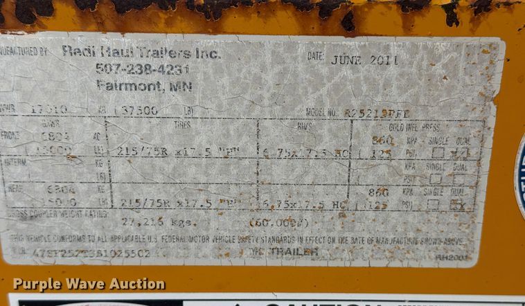 image for item EG2133 2011 Redi Haul Trailers, Inc. R2521 equipment trailer