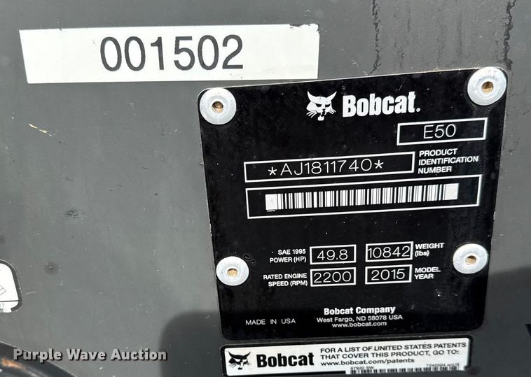 image for item EG2136 2015 Bobcat E50 mini excavator