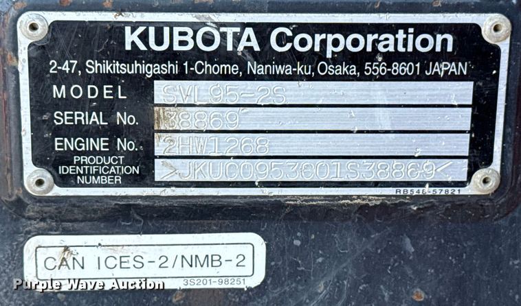 image for item EG2140 2018 Kubota SVL95-2S tracked skid steer loader