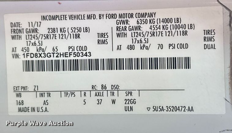 image for item EG2143 2017 Ford F350 Super Duty XL Ext. Cab utility bed pickup truck