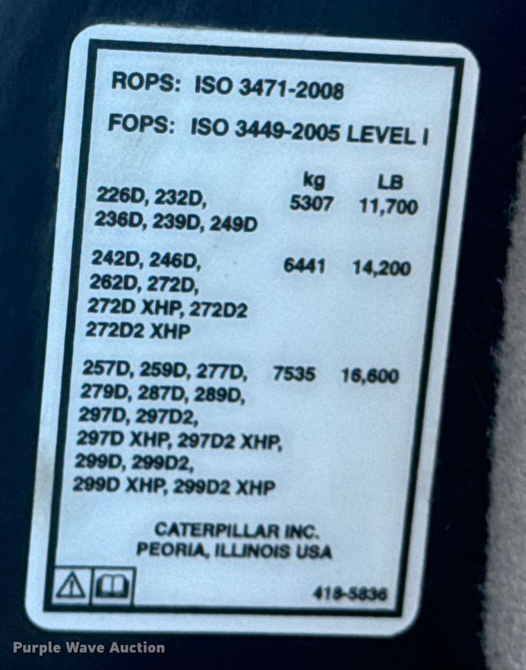 image for item EG2145 2016 Caterpillar 299D2 tracked skid steer loader