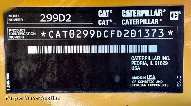 image for item EG2145 2016 Caterpillar 299D2 tracked skid steer loader