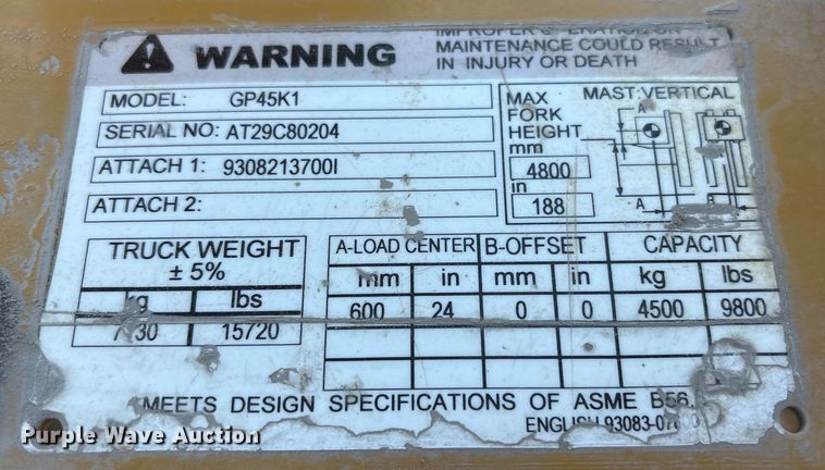 image for item EI5702 Caterpillar GP45K1 forklift