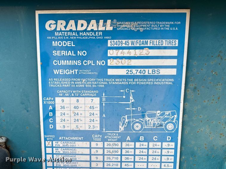 image for item EM5055 2001 Gradall 534D9-45 telehandler