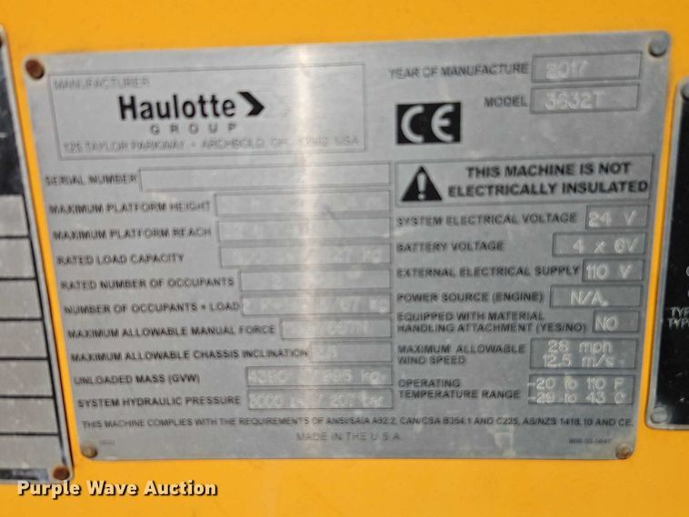 image for item EO7033 2017 Haulotte 3632T boom lift