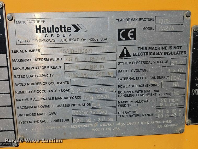image for item EO7034 2018 Houlotte 4527A boom lift