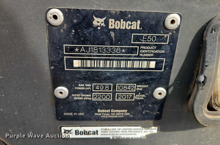 image for item EO7037 2017 Bobcat E50 mini excavator