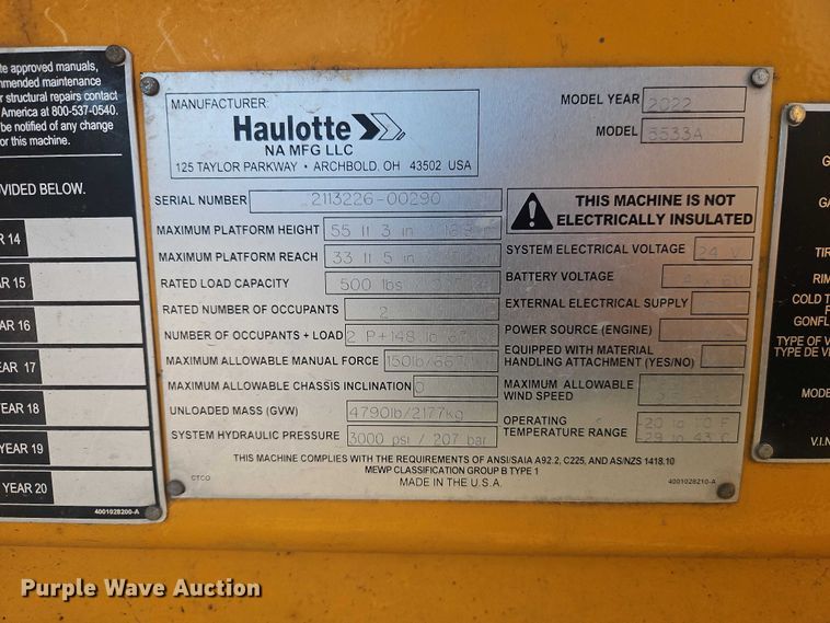 image for item EO7038 2022 Haulotte 5533A boom lift