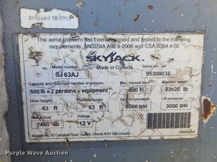 image for item EO7039 2013 Skyjack SJ63AJ boom lift