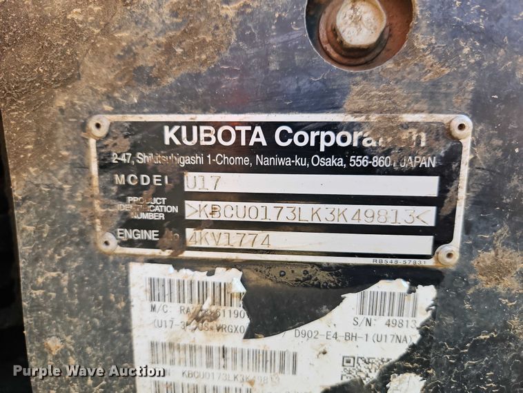 image for item EO7045 2020 Kubota U17 mini excavator