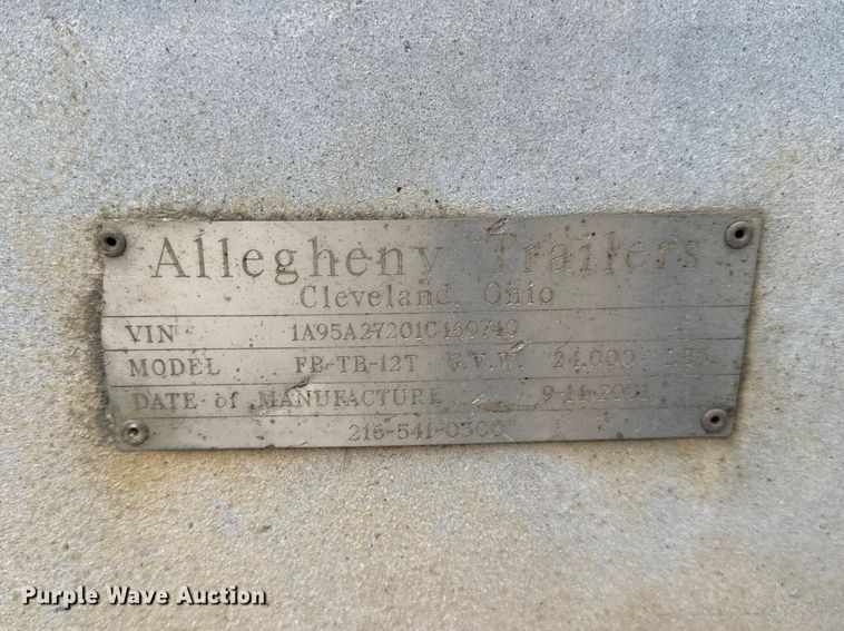 image for item ER0455 2001 Allegheny Trailers FB-TB12T tilt deck equipment trailer