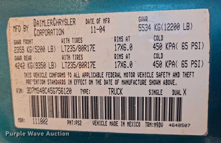 image for item ES2889 2005 Dodge Ram 3500 Crew Cab utility bed pickup truck