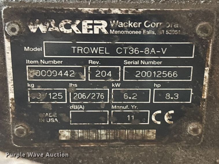image for item ES5015 Wacker Neuson CT36-8-V power trowel