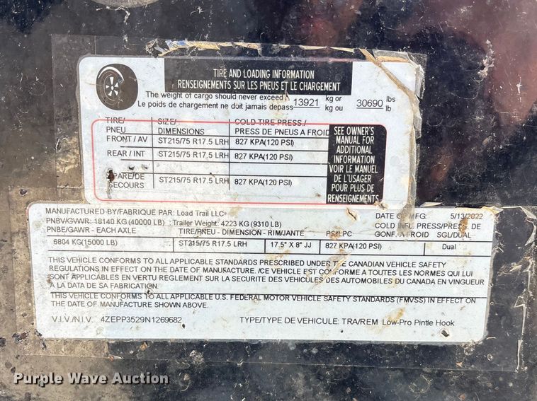 image for item ES5020 202 Load Trail Low Pro equipment trailer