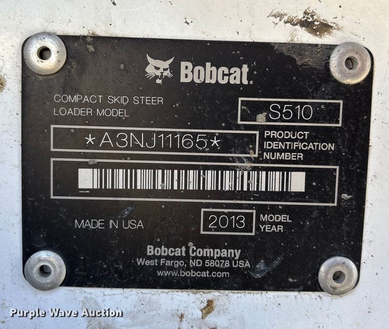 image for item ES5021 2013 Bobcat S510 skid steer loader
