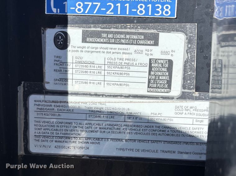 image for item ES5023 2014 Load Trail Load Max equipment trailer