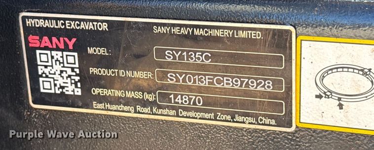 image for item ES5898 Sany SY135C excavator