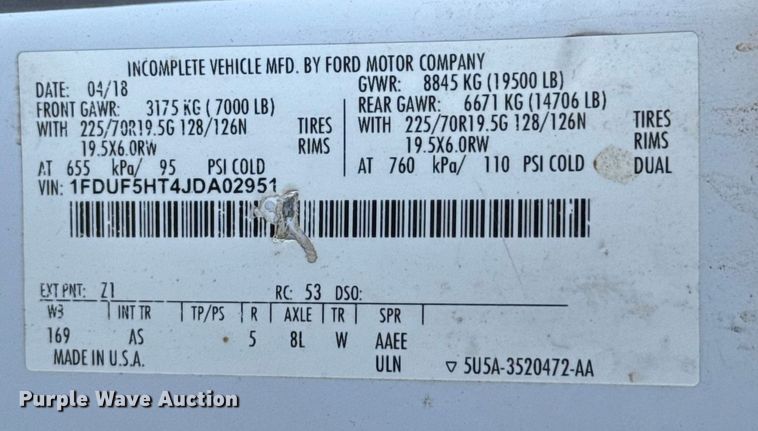 image for item ES5901 2018 Ford F550 Super Duty XL utility / service truck