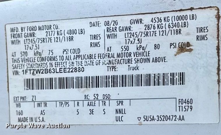 image for item ES5904 2020 Ford F250 Super Duty XL Crew Cab pickup truck