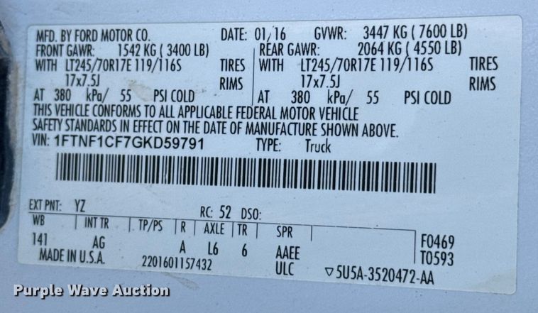 image for item ES5905 2016 Ford F150 XL pickup truck