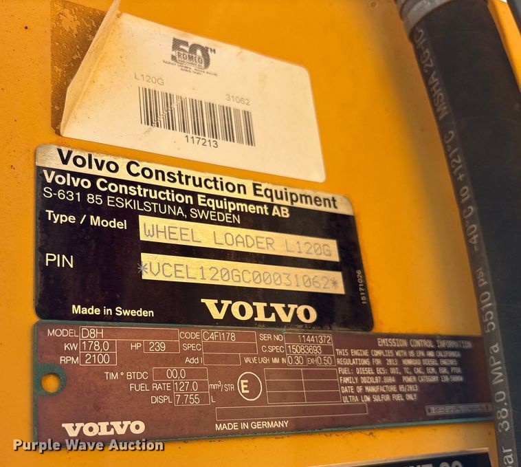 image for item ES8582 2013 Volvo L120G wheel loader