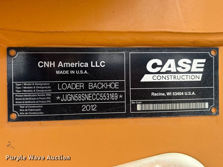 image for item ES8588 2012 Case 580 Super N backhoe
