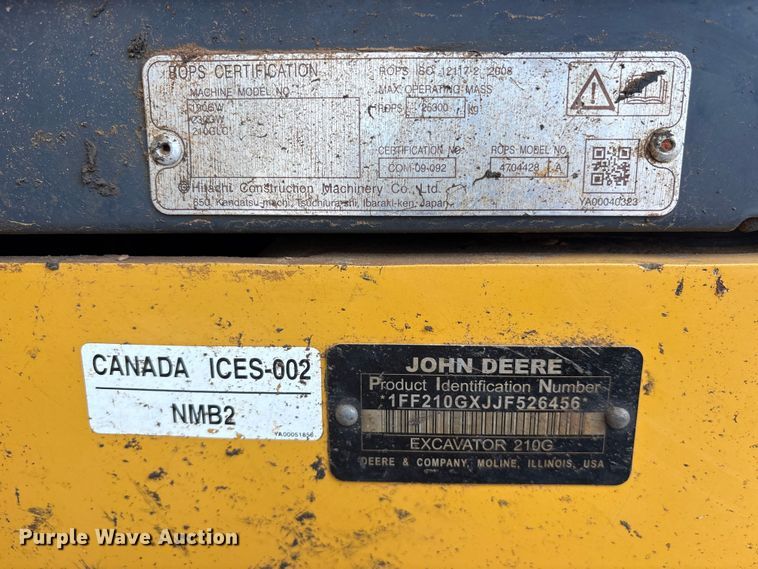 image for item ES8634 2018 John Deere 210G LC excavator