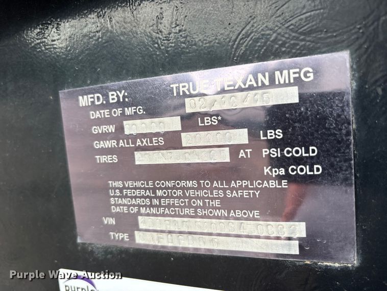 image for item ES8635 2015 True Texan Mfg lowboy equipment trailer