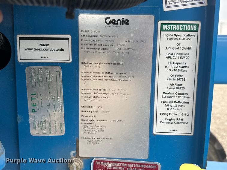 image for item ET1554 2014 Genie Z-45/25J boom lift