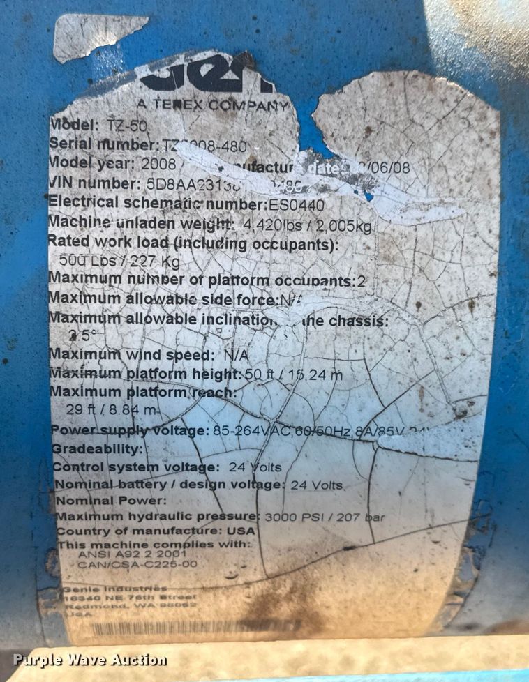 image for item ET1561 2008 Genie TZ-50 boom lift