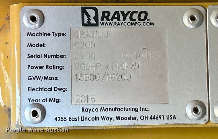 image for item ET6962 2018 Rayco C200 forestry mulcher
