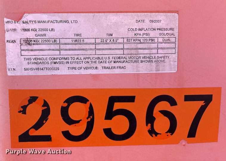 image for item EU0253 2007 Salty's Salty's Manufacturing, Ltd frac tank trailer